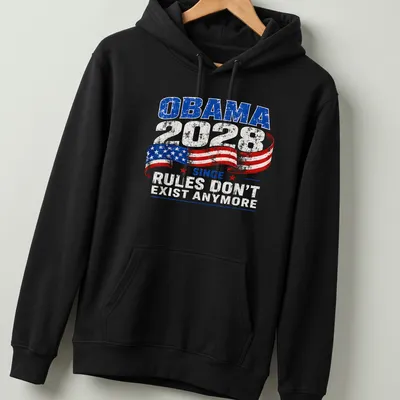 Retro distressed t-shirt featuring Obama 2028 text and American flag colors — printed on a unisex hoodie