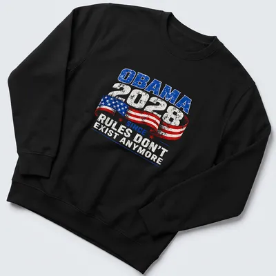 Retro distressed t-shirt featuring Obama 2028 text and American flag colors — printed on a unisex sweatshirt