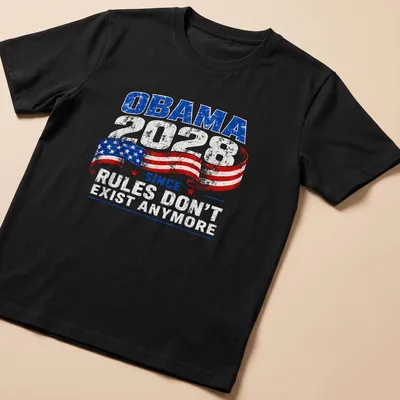 Retro distressed t-shirt featuring Obama 2028 text and American flag colors