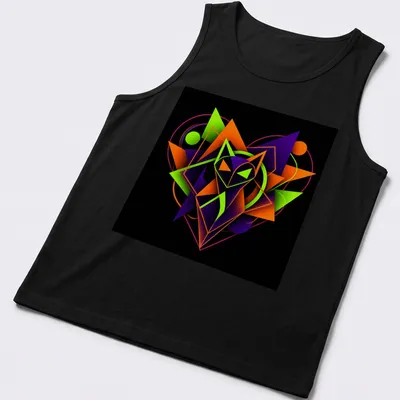 Abstract fox graphic with geometric shapes and the text Love In Every Shape — printed on a tank top