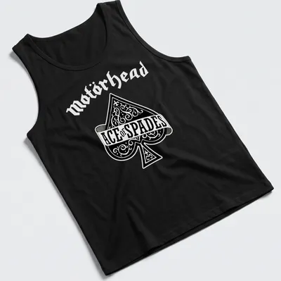 Ornate typography design featuring the text Ace of Spades and a spade symbol — printed on a tank top
