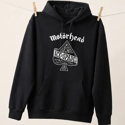 Ornate typography design featuring the text Ace of Spades and a spade symbol — printed on a unisex hoodie