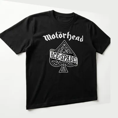 Ornate typography design featuring the text Ace of Spades and a spade symbol — printed on a unisex t-shirt (angled view)