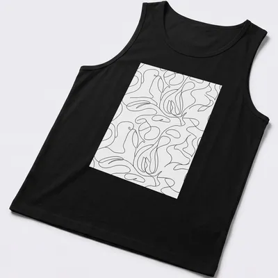 Minimalist black and white abstract line art pattern — printed on a tank top