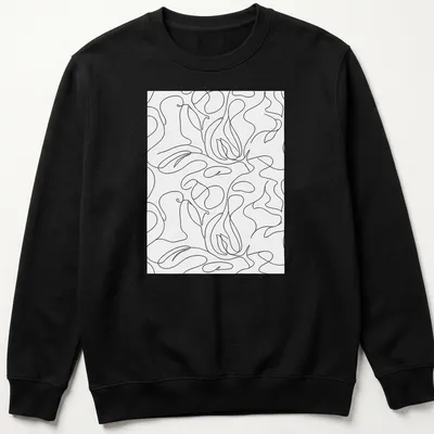 Minimalist black and white abstract line art pattern — printed on a unisex sweatshirt