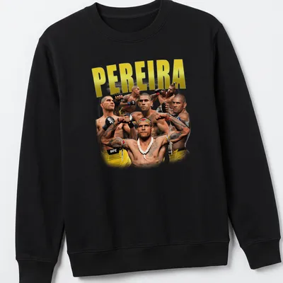 Vintage T-shirt with the name Pereira printed in gold, black, and white. — printed on a unisex sweatshirt