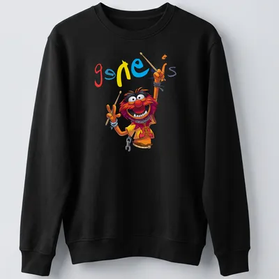 Cartoon style T-shirt featuring Animal Drummer from The Muppets in vibrant colors. — printed on a unisex sweatshirt