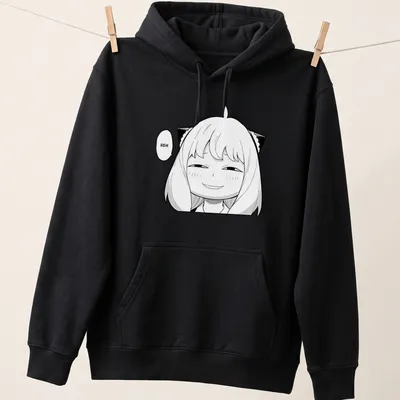 Anya from Spy X Family manga-style illustration with the word 'HEH.' — printed on a unisex hoodie