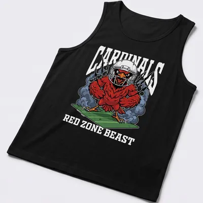 Cartoon Arizona Cardinals mascot with bold text in red, black, and white — printed on a tank top
