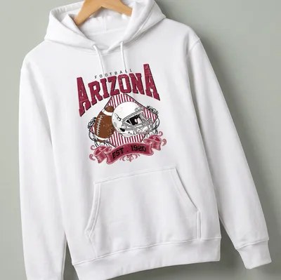 Vintage retro Arizona Football t-shirt with a helmet and football illustration — printed on a unisex hoodie