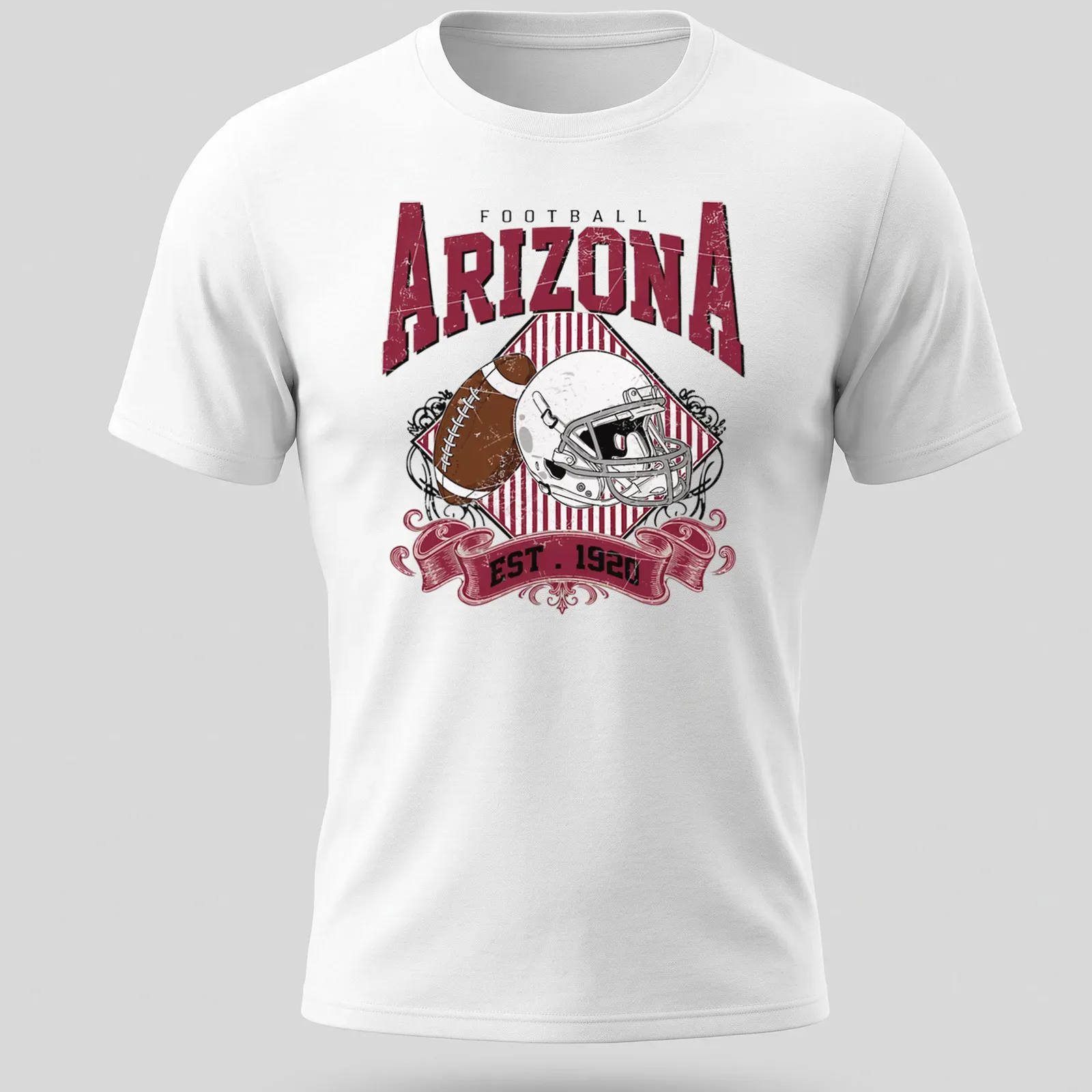 Vintage retro Arizona Football t-shirt with a helmet and football illustration — printed on a unisex t-shirt