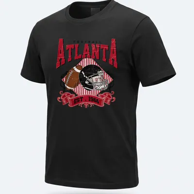 Vintage retro Atlanta football helmet and ball design with established date.