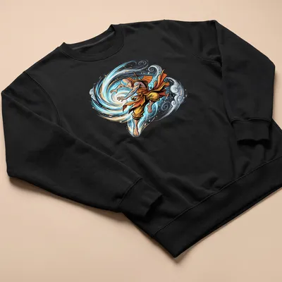 Dynamic comic-style print of Avatar Aang in airbending action — printed on a unisex sweatshirt