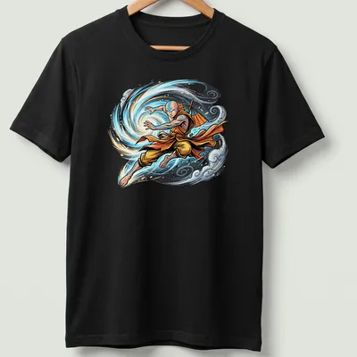 Dynamic comic-style print of Avatar Aang in airbending action