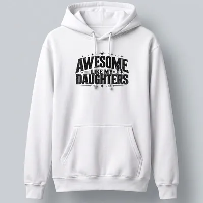 Vintage distressed tee with 'Awesome Like My Daughters' text and father-daughter illustration — printed on a unisex hoodie