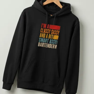 Retro distressed t-shirt featuring colorful lettering for bartenders — printed on a unisex hoodie