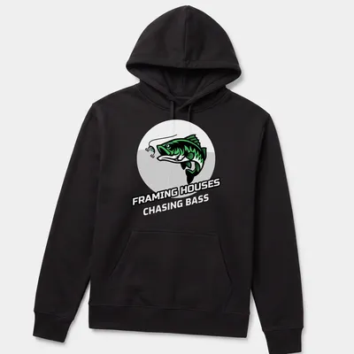 Bass fishing t-shirt featuring modern graphic of a bass with bold text. — printed on a unisex hoodie