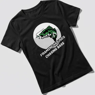 Bass fishing t-shirt featuring modern graphic of a bass with bold text. — printed on a women's shirt