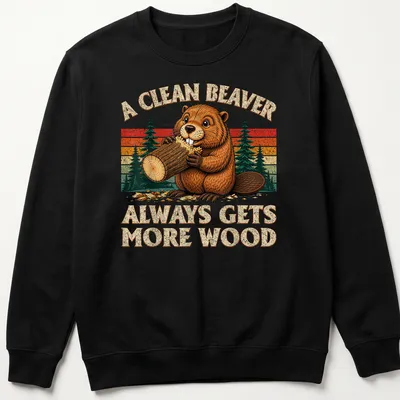 Vintage cartoon beaver graphic with humorous text on a clean — printed on a unisex sweatshirt