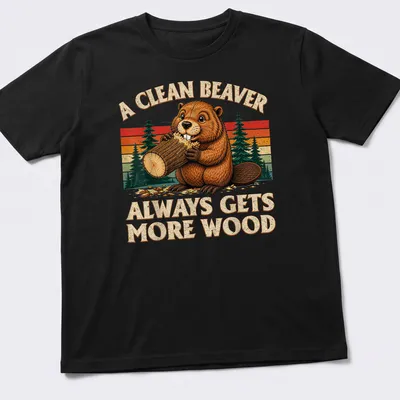 Vintage cartoon beaver graphic with humorous text on a clean t-shirt