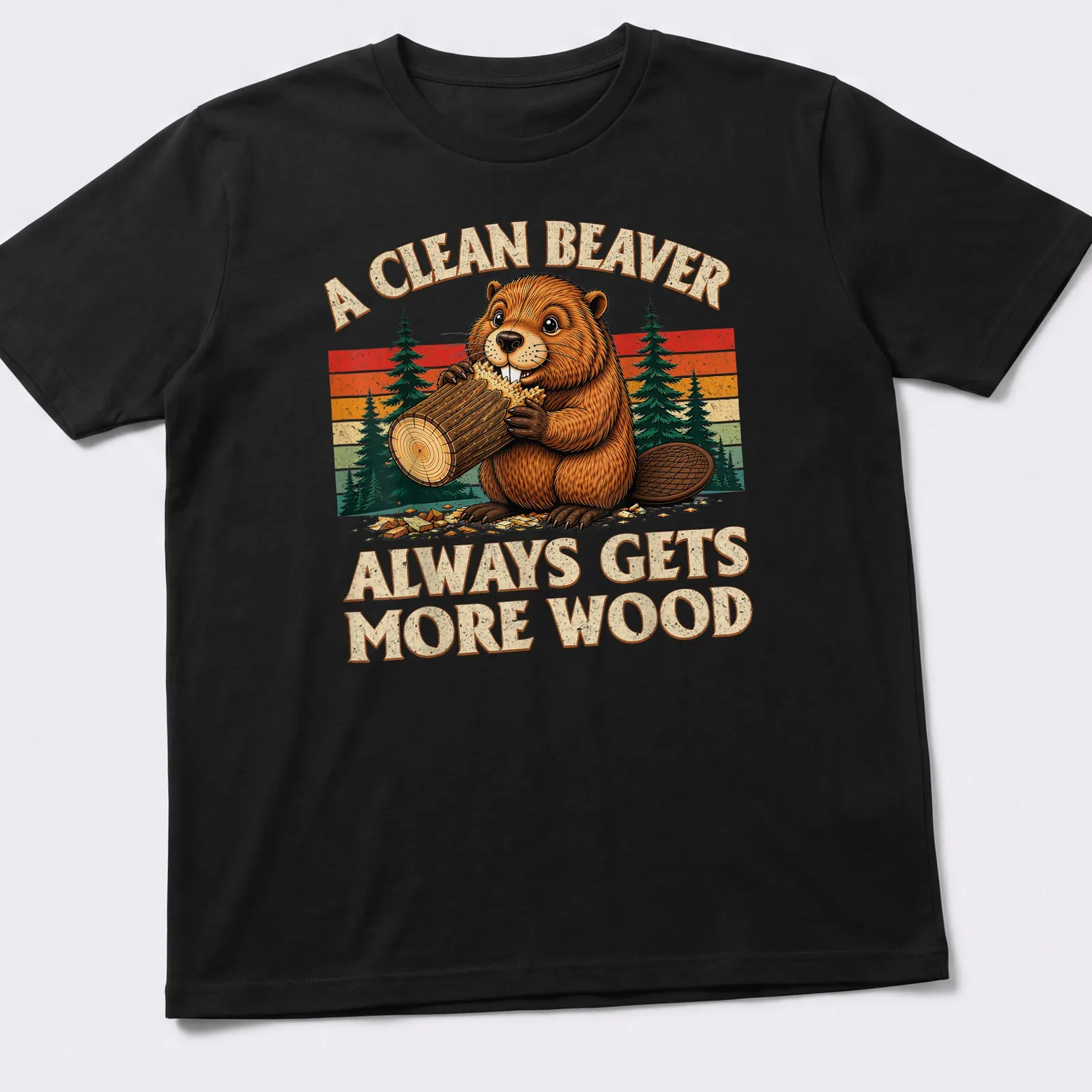 Vintage cartoon beaver graphic with humorous text on a clean — printed on a unisex t-shirt