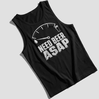 Distressed graphic tee featuring a beer gauge meter with the text Need Beer ASAP — printed on a tank top