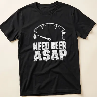 Distressed graphic tee featuring a beer gauge meter with the text Need Beer ASAP