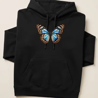 Watercolor illustration of a Blue Tiger Butterfly on a — printed on a unisex hoodie