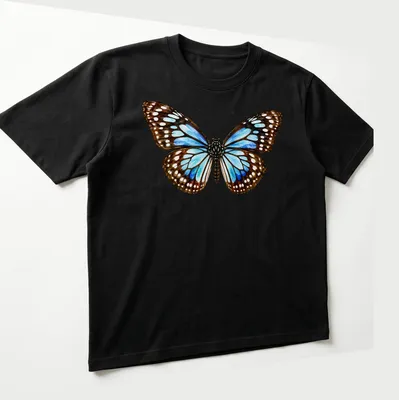 Watercolor illustration of a Blue Tiger Butterfly on a — printed on a unisex t-shirt (angled view)