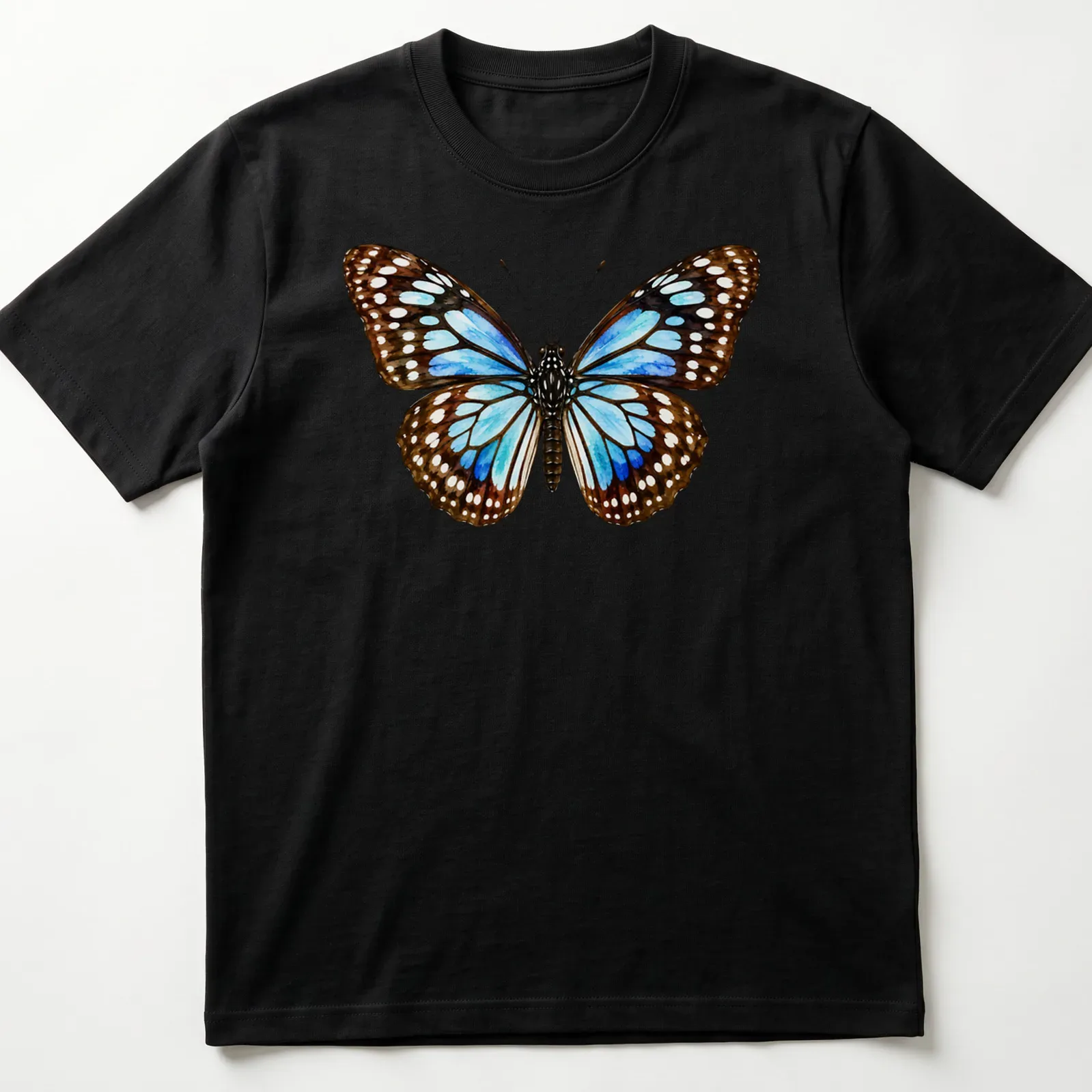 Watercolor illustration of a Blue Tiger Butterfly on a — printed on a unisex t-shirt