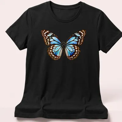 Watercolor illustration of a Blue Tiger Butterfly on a — printed on a women's shirt