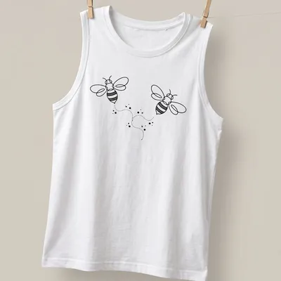 Boho line art of a honeybee in black on a white — printed on a tank top