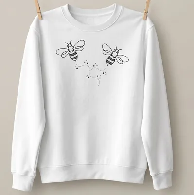 Boho line art of a honeybee in black on a white — printed on a unisex sweatshirt