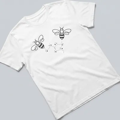 Boho line art of a honeybee in black on a white — printed on a unisex t-shirt
