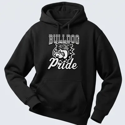 Graphic Bulldog Pride t-shirt with bold lettering and illustration — printed on a unisex hoodie