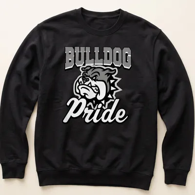 Graphic Bulldog Pride t-shirt with bold lettering and illustration — printed on a unisex sweatshirt