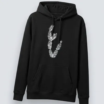 Cyanotype print of California redwood leaves in light blue and white — printed on a unisex hoodie