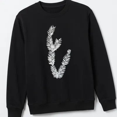 Cyanotype print of California redwood leaves in light blue and white — printed on a unisex sweatshirt