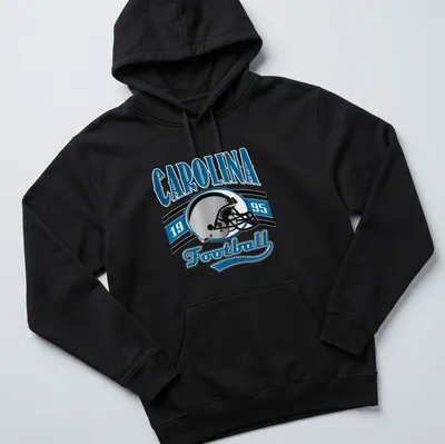 Retro Carolina Football T-shirt featuring a helmet and bold lettering. — printed on a unisex hoodie