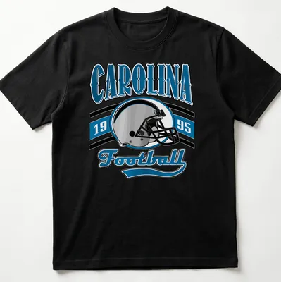 Retro Carolina Football T-shirt featuring a helmet and bold lettering.