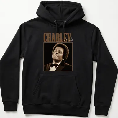 Vintage Charley Pride t-shirt featuring bold typography in brown and beige — printed on a unisex hoodie