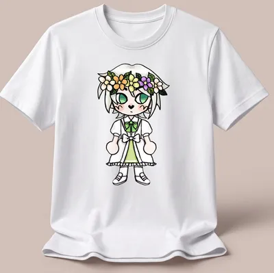 Kawaii style chibi character with a flower crown on a green dress