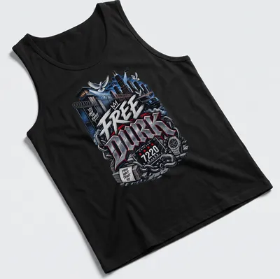 Bold urban art of Chicago with prison imagery and vibrant text — printed on a tank top