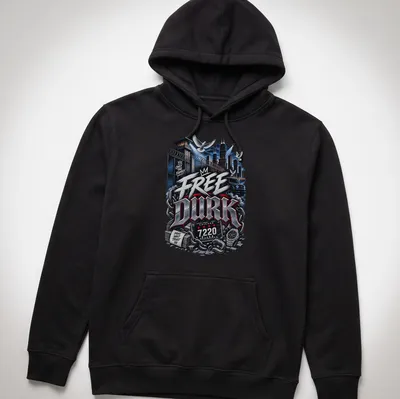 Bold urban art of Chicago with prison imagery and vibrant text — printed on a unisex hoodie