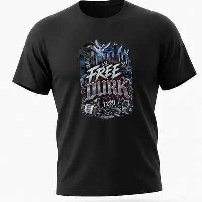 Bold urban art of Chicago with prison imagery and vibrant text — printed on a unisex t-shirt