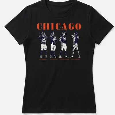 Vintage distressed Chicago Football Players t-shirt with printed player names. — printed on a women's shirt