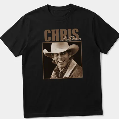 Vintage sepia Chris LeDoux T-shirt featuring a cowboy illustration in brown and cream.