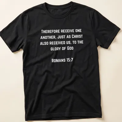 Modern typography design with the text Romans 157 Receive One Another in black and white.