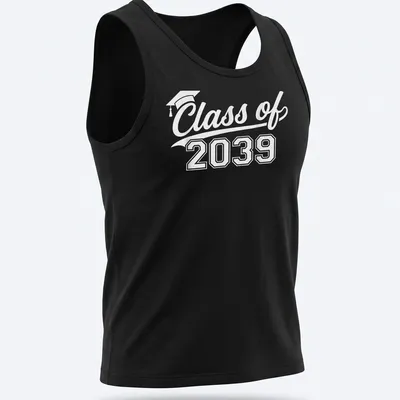 Sporty first day of school T-shirt with graduation cap and Class of 2039 — printed on a tank top