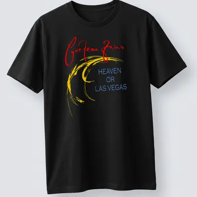 Bold colorful Cocteau Twins t-shirt with album title in red, yellow, and blue text — printed on a unisex t-shirt
